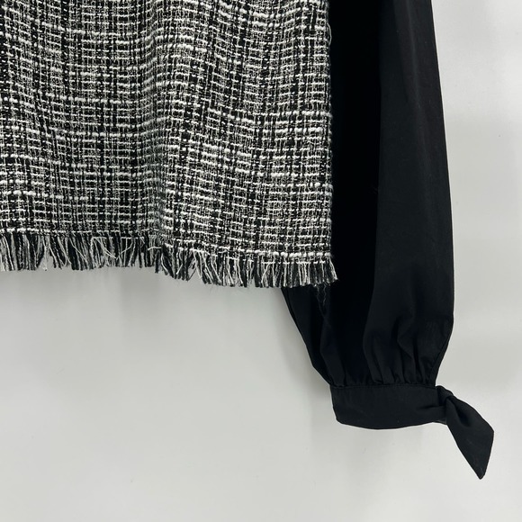 Strut & Bolt Tweed Balloon Sleeve Top Womens Large Black White Metallic - Picture 8 of 12